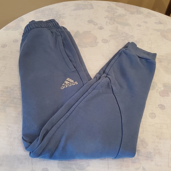 Adidas Blue Cotton Polyester Tapered Fleece Sweat Pants - Picture 1 of 5
